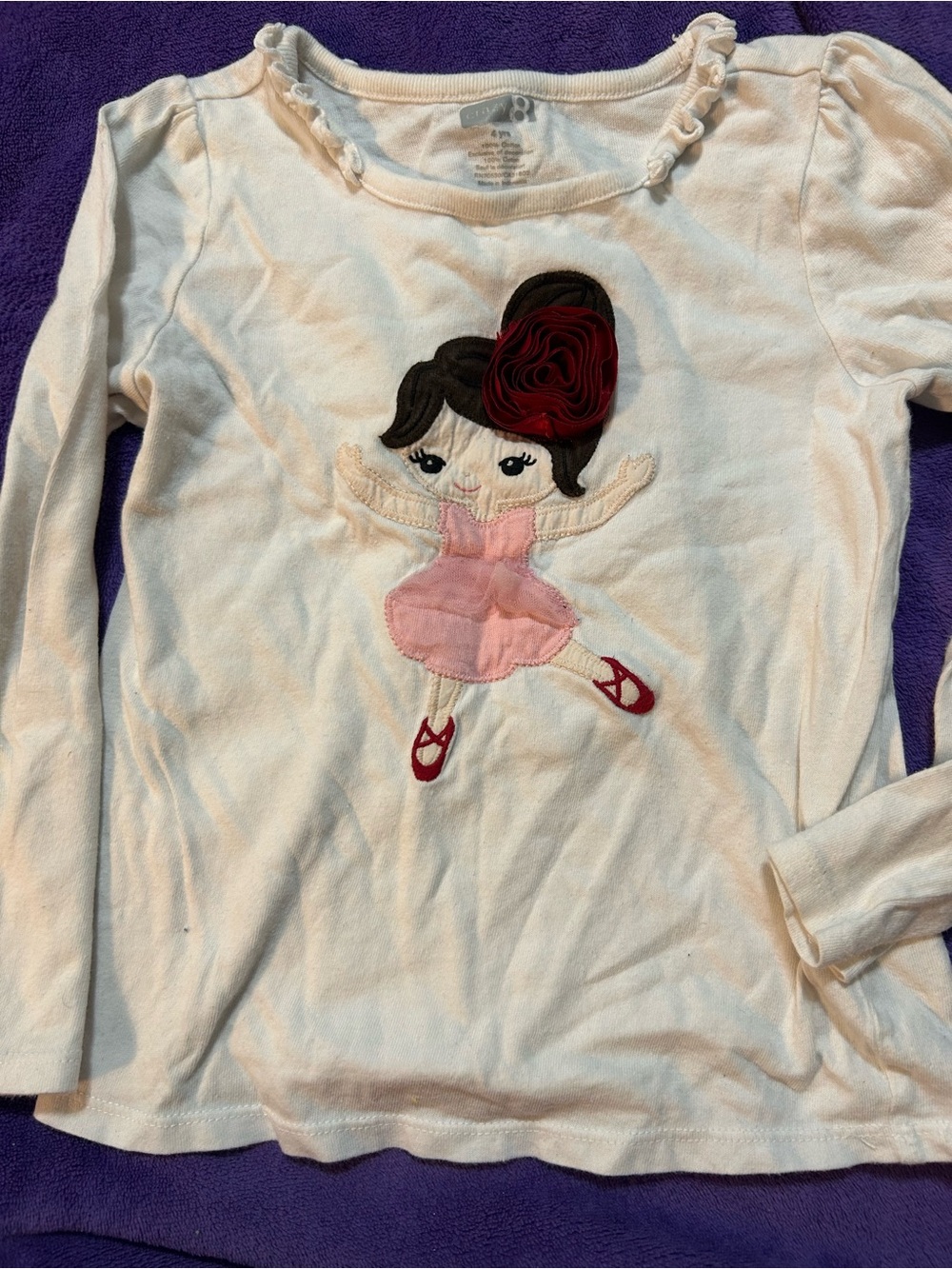 Crazy 8 Cream Long-Sleeve Top with Ballerina Applique